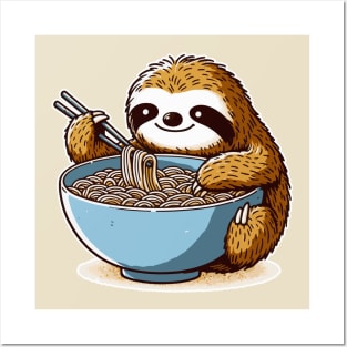 Sloth Cartoon Eat Ramen Posters and Art